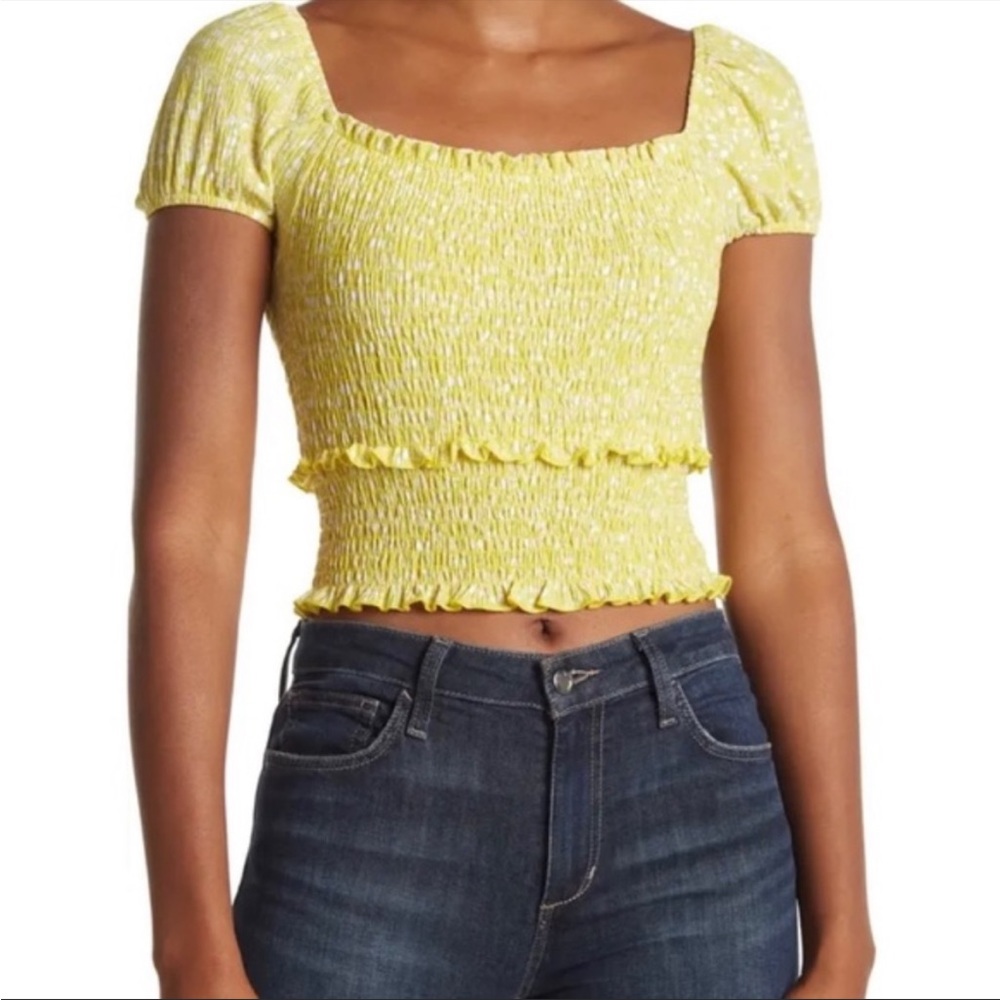 Lush Yellow Print Smocked Crop Top NWT, Size Medium